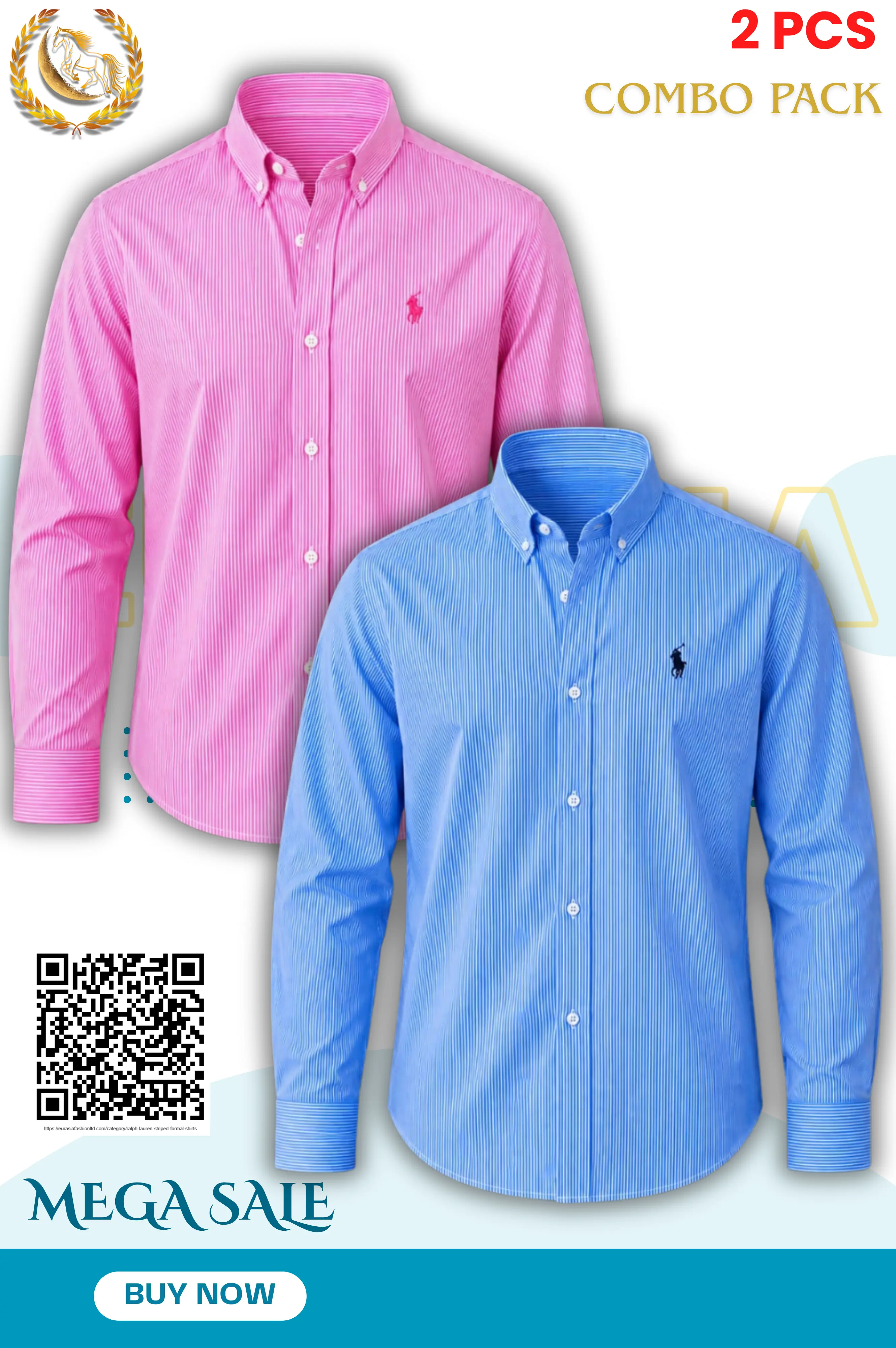 2 Pes Combo- Custom Fit Striped Stretch Poplin Shirt (Colour: Light Pink/Blue/)