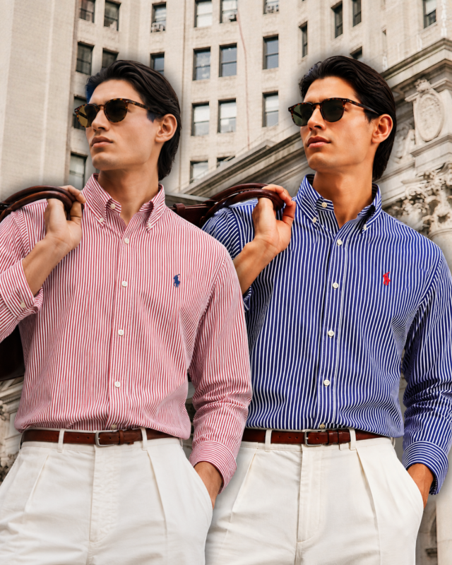 2 Pes Combo- Custom Fit Striped Stretch Poplin Shirt (Colour Wine:/ Navy)
