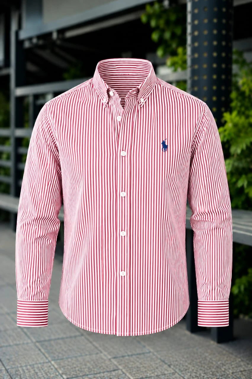 Custom Fit Striped Stretch Poplin Shirt (Colour: Wine White)