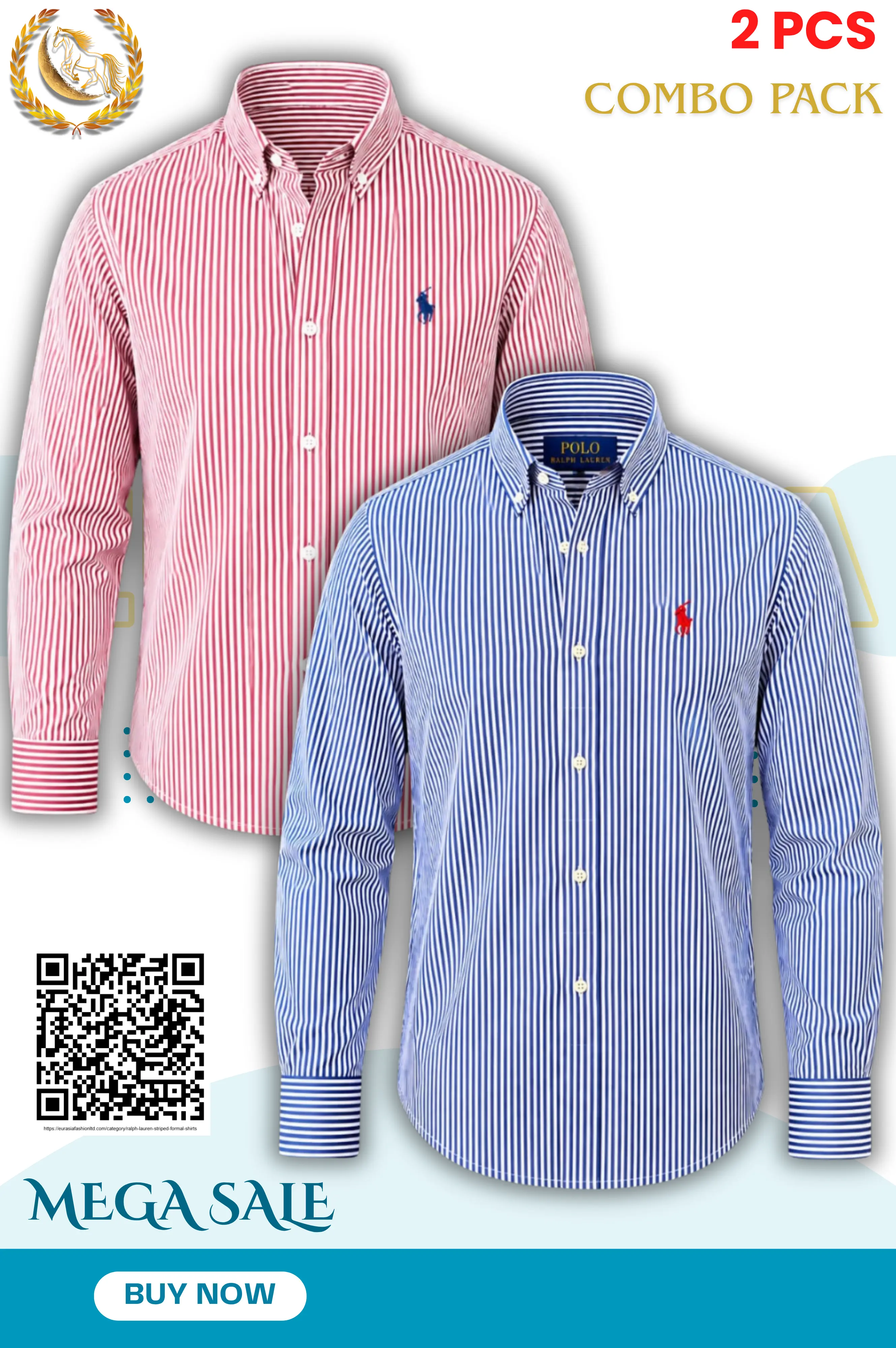 2 Pes Combo- Custom Fit Striped Stretch Poplin Shirt (Colour Wine:/ Navy)