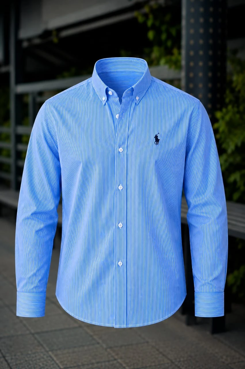 Custom Fit Striped Stretch Poplin Shirt (Colour: Light Blue/White)