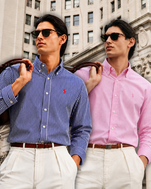 2 Pes Combo-Custom Fit Striped Stretch Poplin Shirt (Colour: Carmel Navy/Pink)