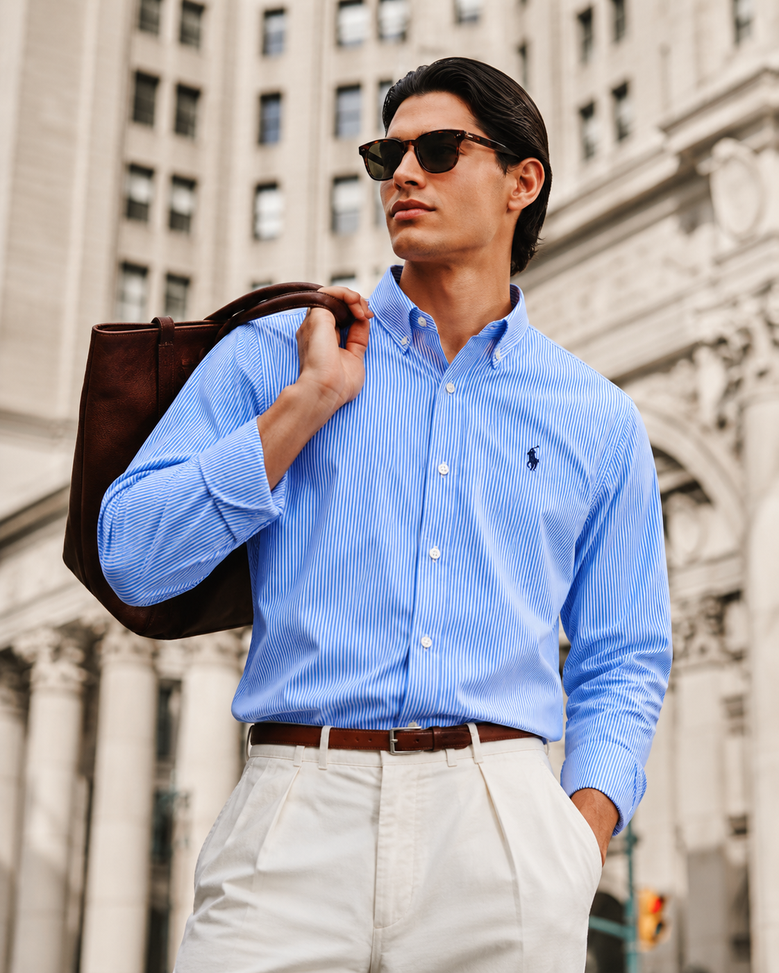 Custom Fit Striped Stretch Poplin Shirt (Colour: Light Blue/White)