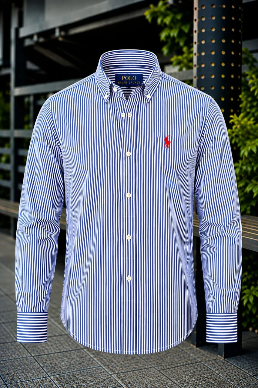 Custom Fit Striped Stretch Poplin Shirt (Colour: Newport Navy/White)