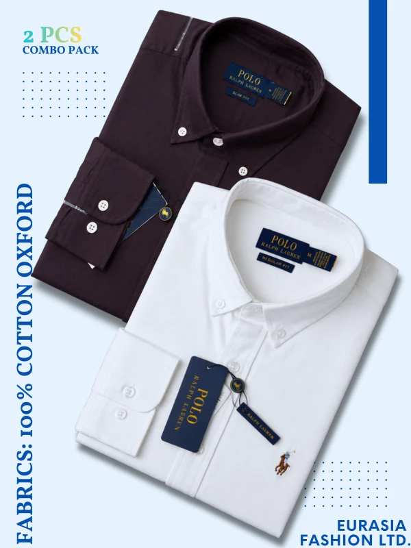 2 Pes Combo - Regular Fit Garment-Dyed Oxford Shirt-White / Maroon