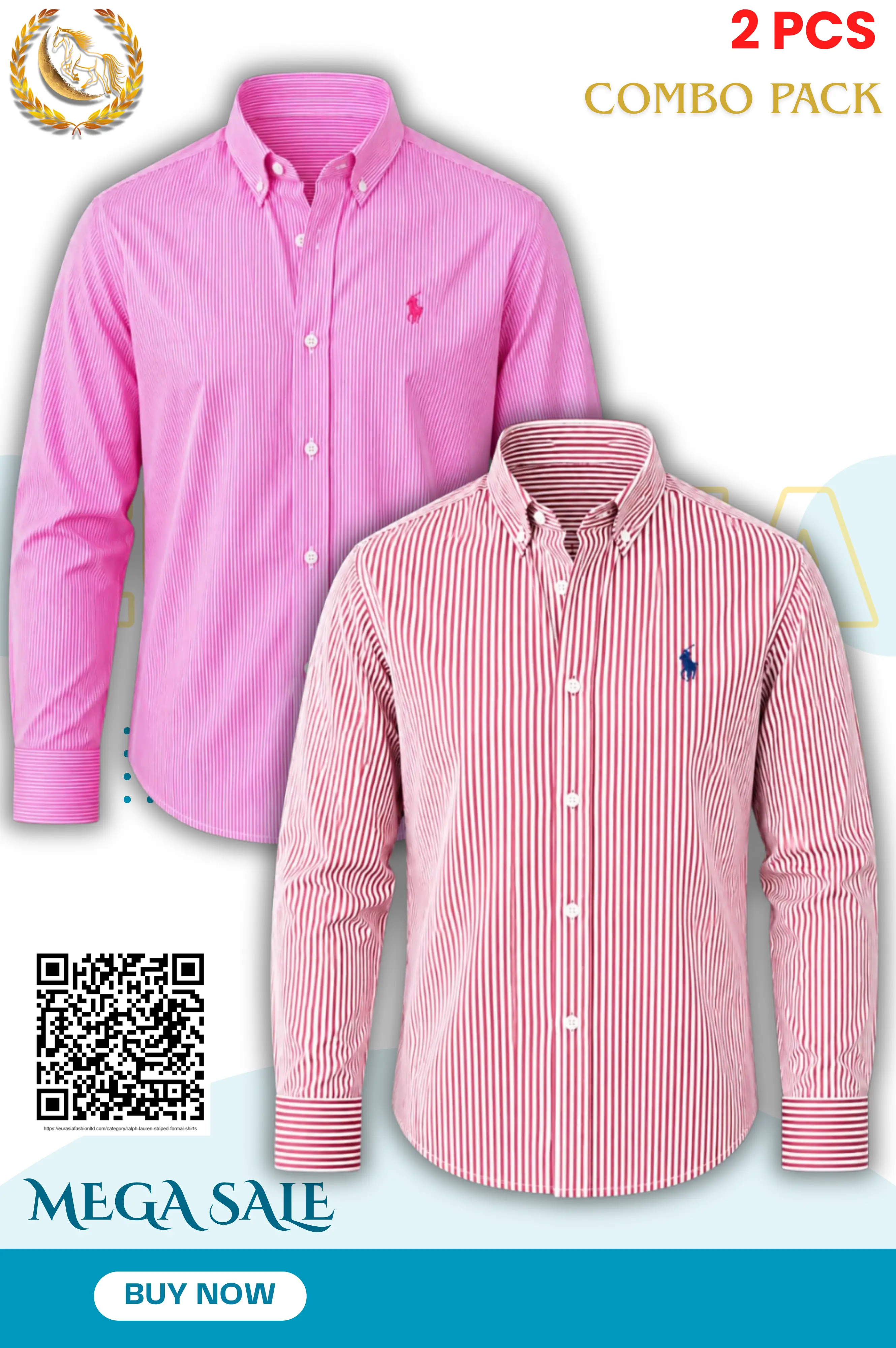 2 Pes Combo- Custom Fit Striped Stretch Poplin Shirt (Colour: Carmel Wine /Pink/White)